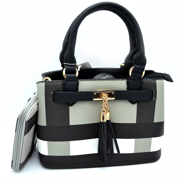 Extra small plaid pattern tote with wallet - black