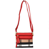Plaid & double zip crossbody bag - red