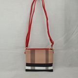 Plaid & double zip crossbody bag - brown black