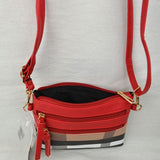Plaid & double zip crossbody bag - burgundy