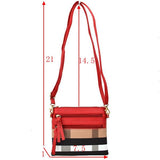Plaid & double zip crossbody bag - red