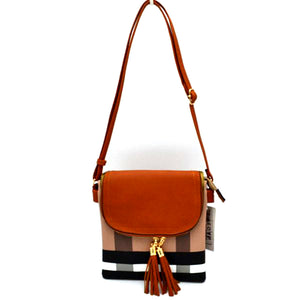 Stripe & tassel crossbody bag - brown