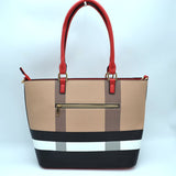 Belted detail color-block tote with wallet - black/brown