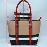 Plaid pattern tote with wallet - brown