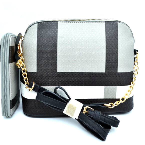 Check pattern crossbody bag with wallet - black