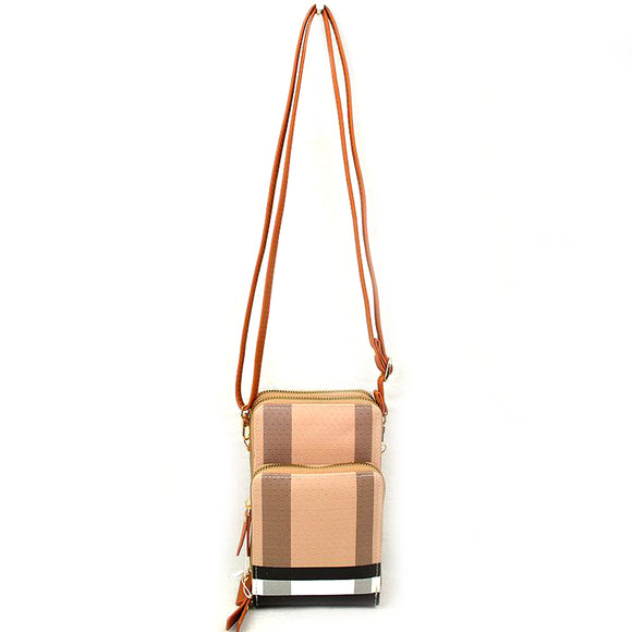 Plaid pattern crossbody bag - brown
