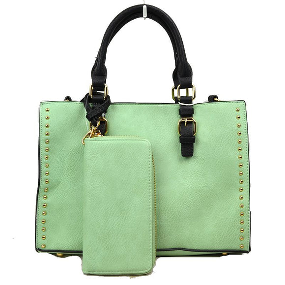 Side studded tote with wallet - mint black