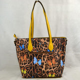3 in 1 Leopard and Butterfly print tote set - blue