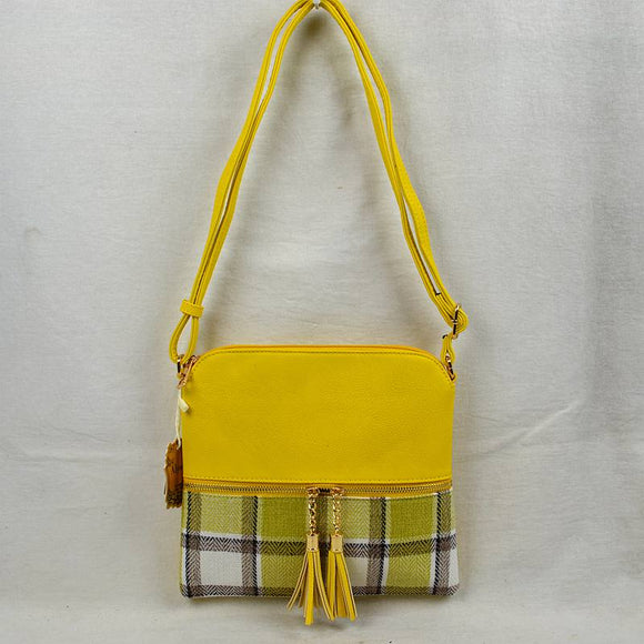 Plaid & tassel crossbody bag - yellow