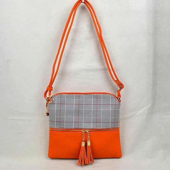 Top plaid & tassel crossbody bag - orange