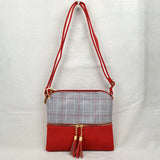 Top plaid & tassel crossbody bag - red