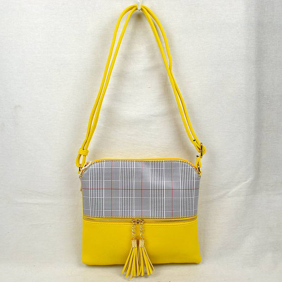 Top plaid & tassel crossbody bag - yellow