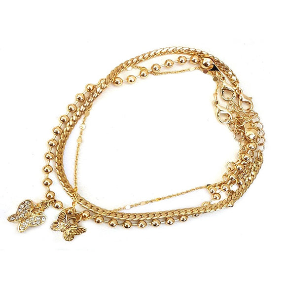 Multi chain w/ Butterfly charm bracelet - gold