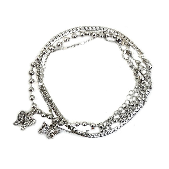 Multi chain w/ Butterfly charm bracelet - silver