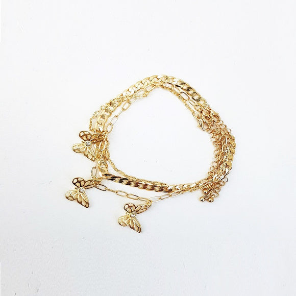 Multi chain w/ Butterfly charm bracelet - GD