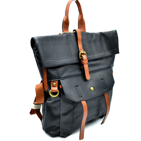 Belted foldover backpack - black