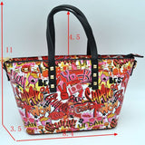 Studed graffiti mini-tote crossbody bag - red