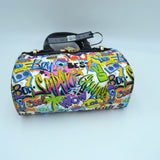 Decorated lock graffiti print mini-tote crosbody bag - multi