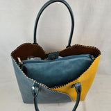 Stitched color-block tote with pouch - black white