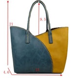 Stitched color-block tote with pouch - red yellow