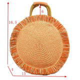 Round straw weaving tote - orange