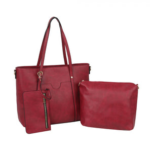 Front pocket tote & pouch set - berry