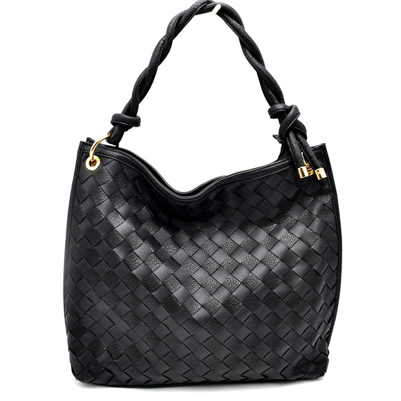 Woven tote with twisted handle - black