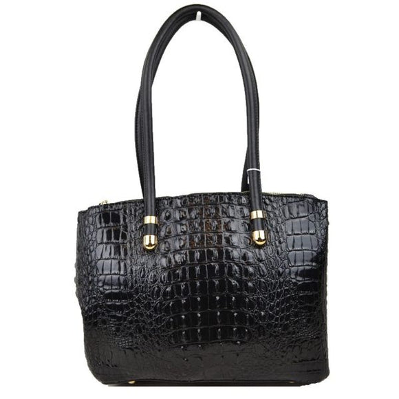 Crocodile embossed tote - black