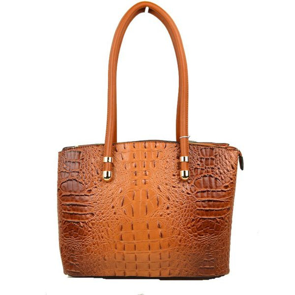 Crocodile embossed tote - brown