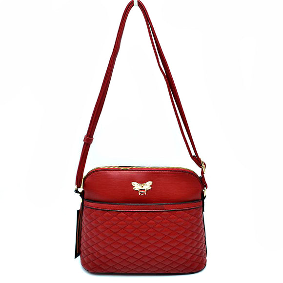Quilted bee and stripe crossbody bag - red