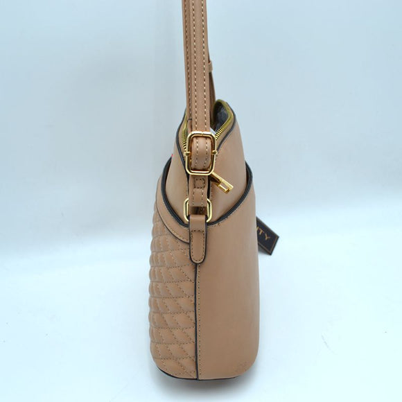 Monogram pattern bee and stripe crossbody bag - taupe/red