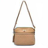 Quilted bee and stripe crossbody bag - taupe