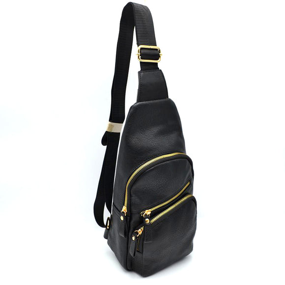 Leather sling pack - black
