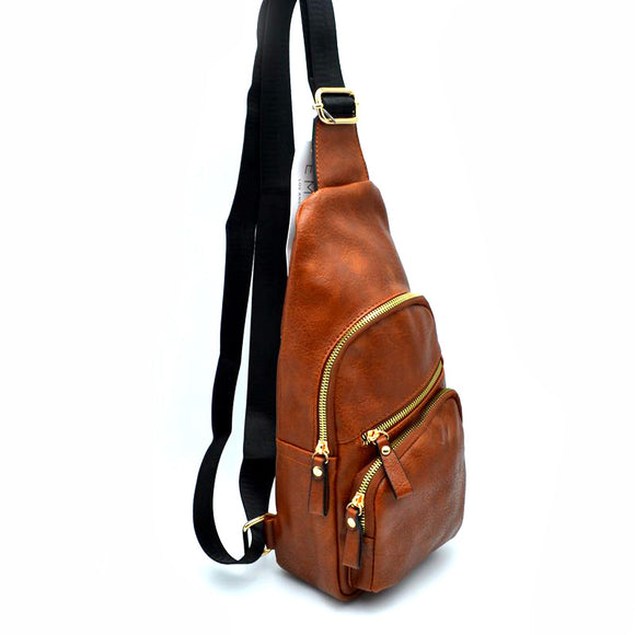 Leather sling pack - brown