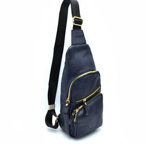 Leather sling pack - navy