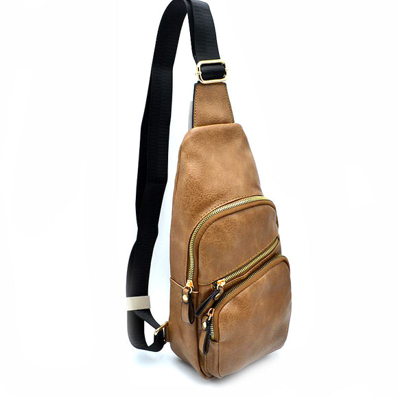 Leather sling pack - taupe