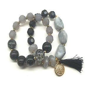 2 single homaica bead bracelet - black