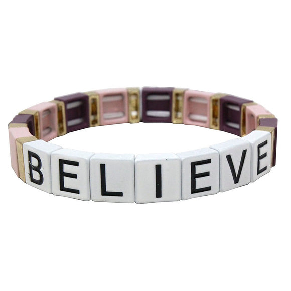 [ 3PC ] Believe color block bracelet -  purple multi