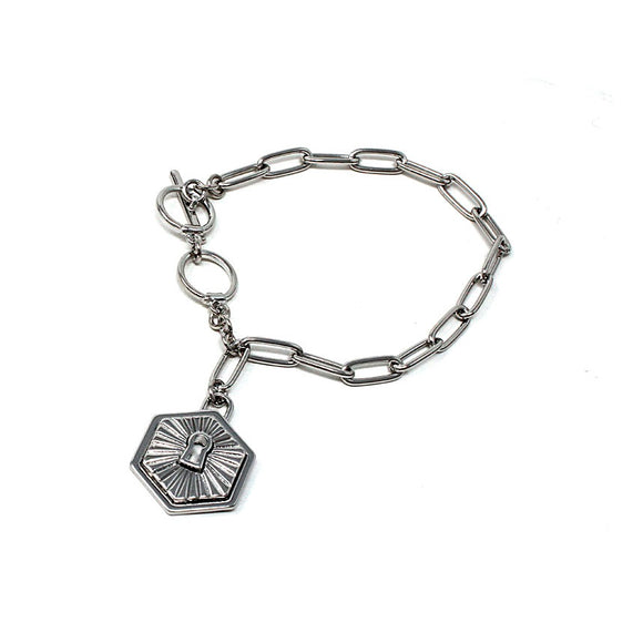 [2 PC] Lock w/ designer inspired bracelet - silver