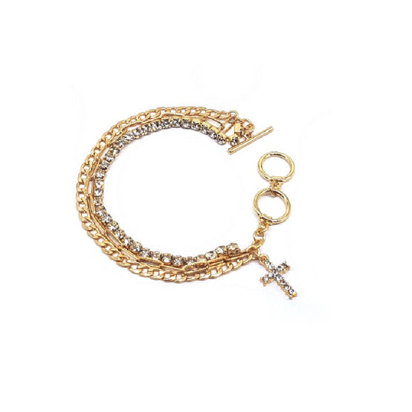 Cross w/ rhinestone bracelet - gold