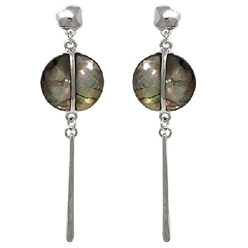 Metal bar & shell earring - silver