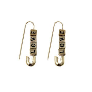 [12 PC] Safety pin earring - love