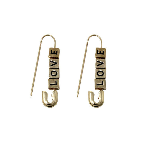 [12 PC] Safety pin earring - love