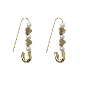 [12 PC] Safety pin earring - heart & pearl