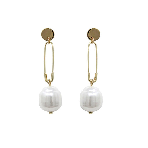 [12 PC] Safety pin earring - fresh water pearl