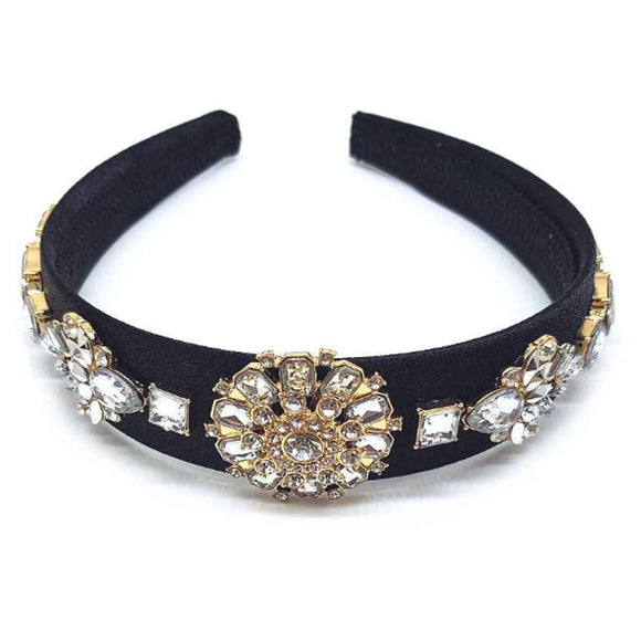 Flower rhinestone headband - black
