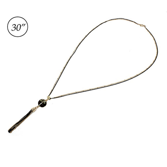 Abalone w/ metal tassel necklace set - gold