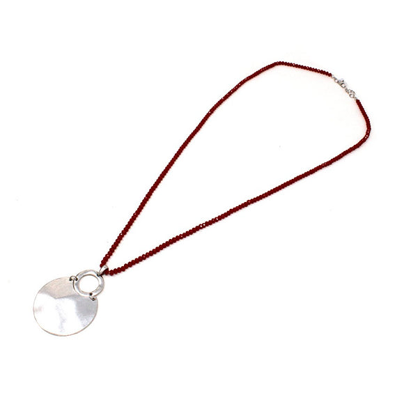 [12pcs] Glass bead w/ round pendant set - red