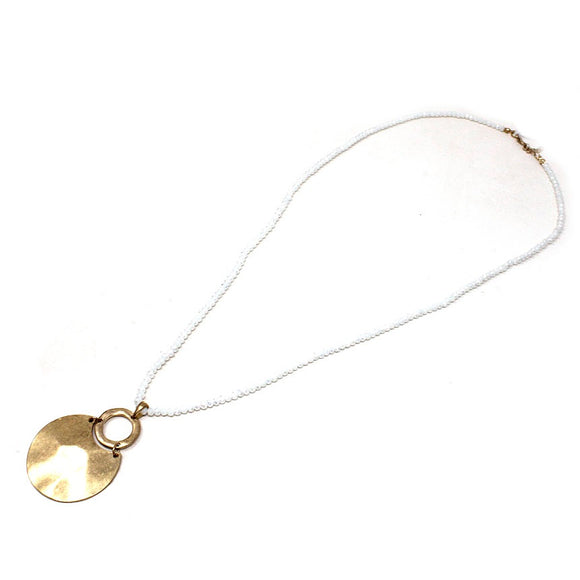 [12pcs] Glass bead w/ round pendant set - white