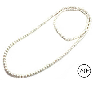 60" Long pearl necklace - white